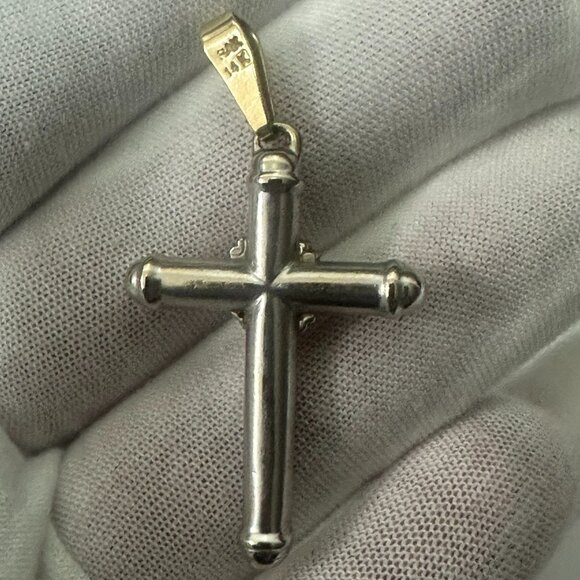 LARGE White and Yellow Gold 14k Cross - Picture 4 of 5
